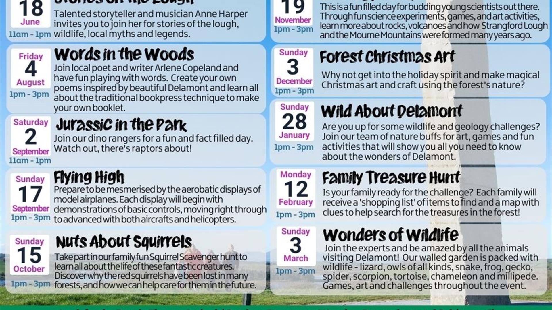 Poster of events taking place at Delamont Country Park
