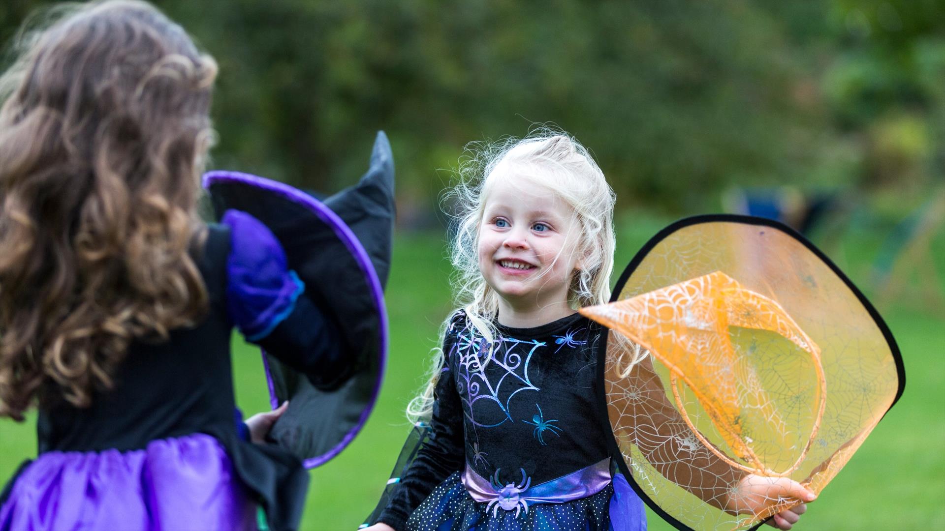 Kids enjoying Rowallane Garden Halloween trail