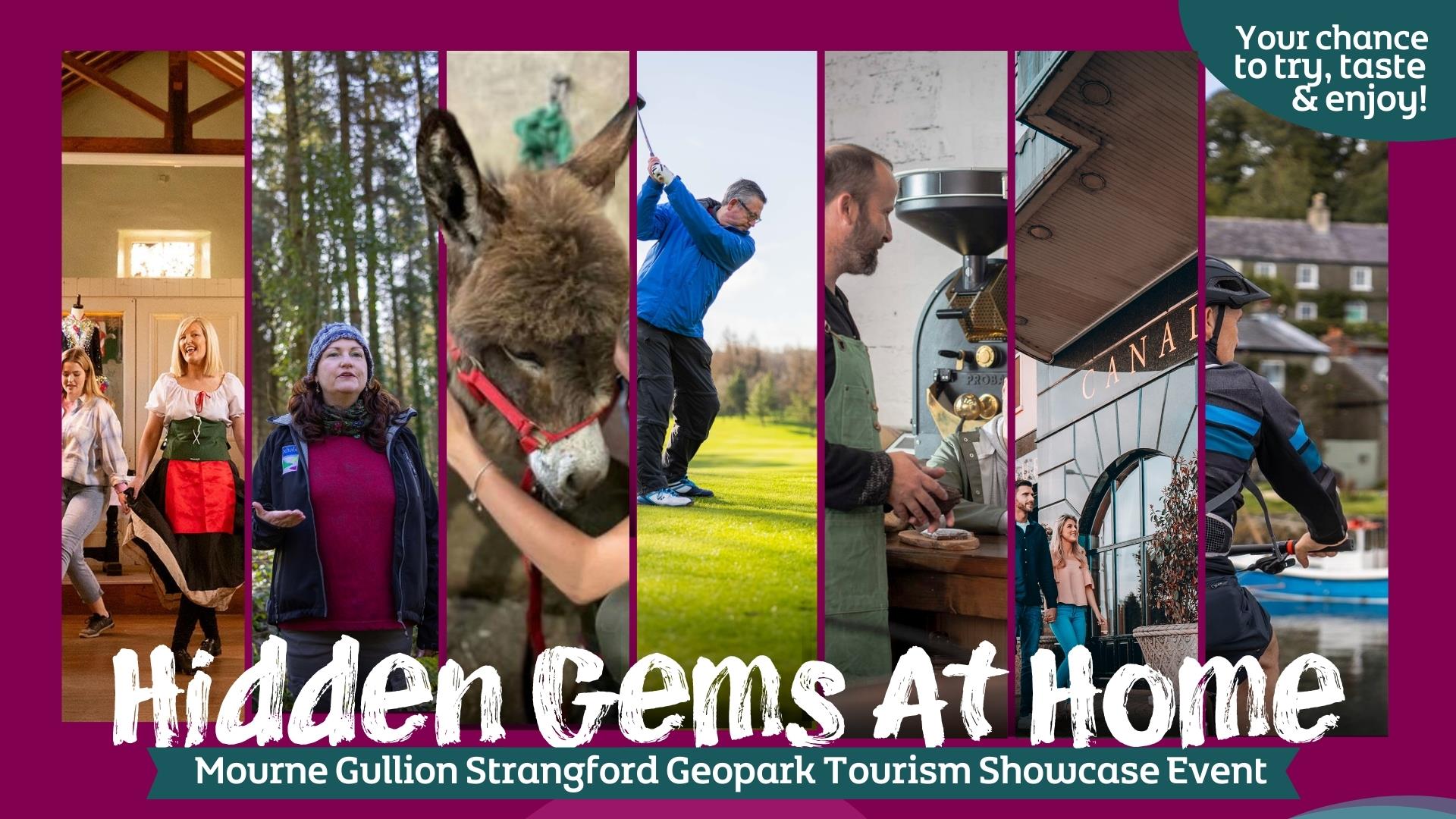 A graphic promoting the Tourism Experiences taking part in the Hidden Gems At Home Event on Sunday 23 March 2025