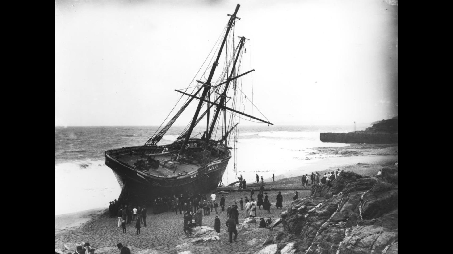 image of a beached sailing ship