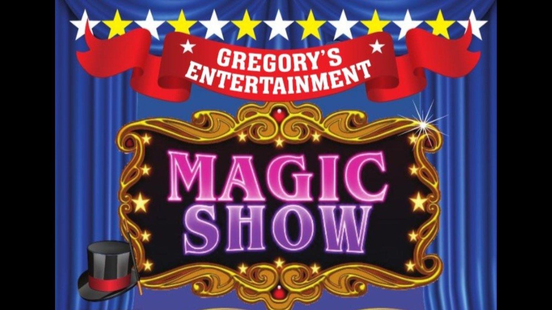 Poster promoting 'Magic Show in Newry Town Hall' by Gregory's Entertainment.