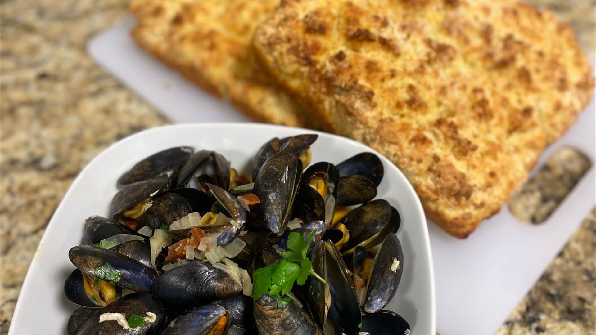 Plate of shell fish and bread