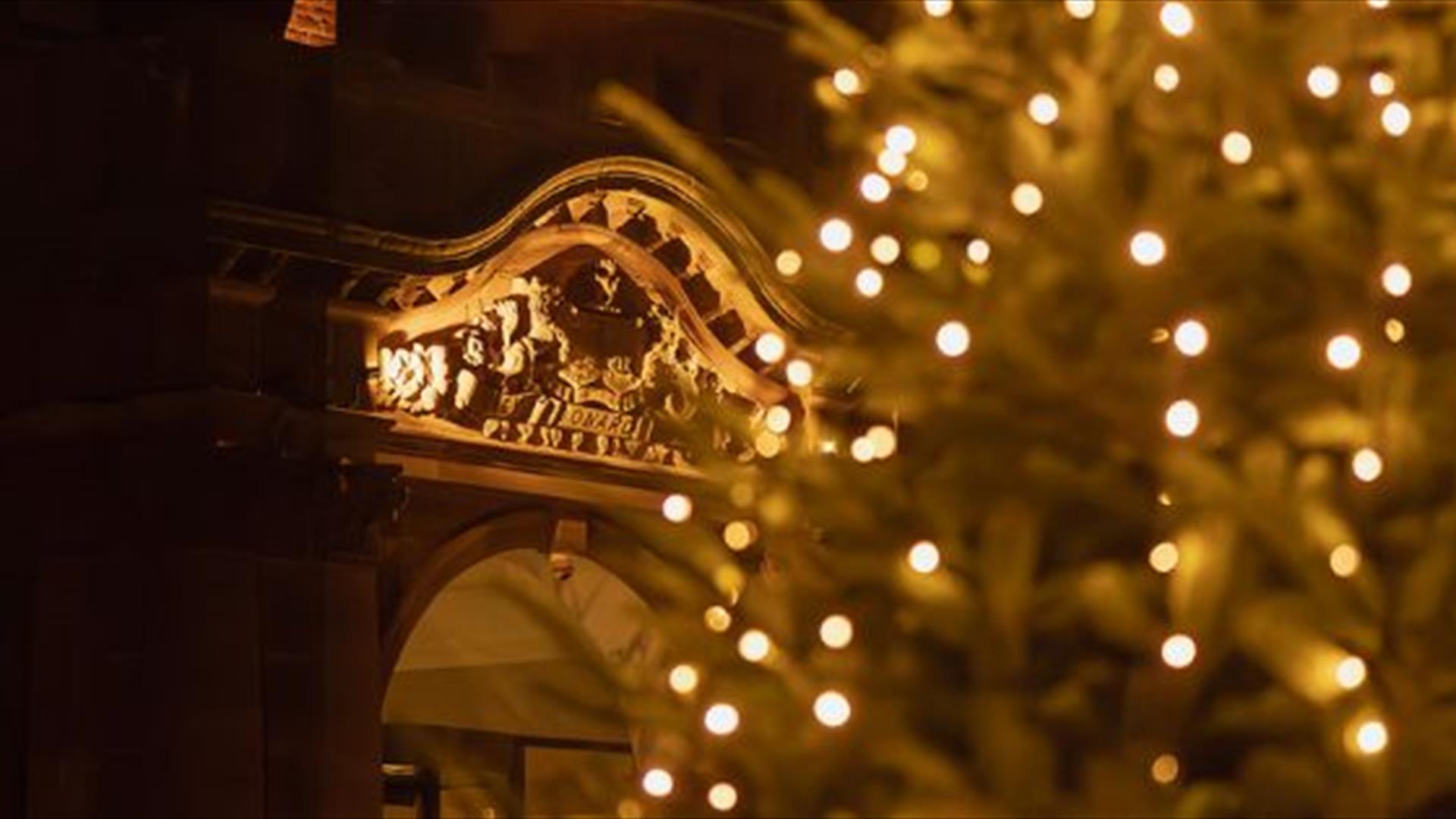 Christmas Tree lit up outside Slieve Donard hotel