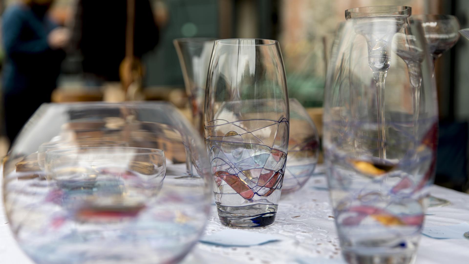 Drinking glasses on craft-vendor's table