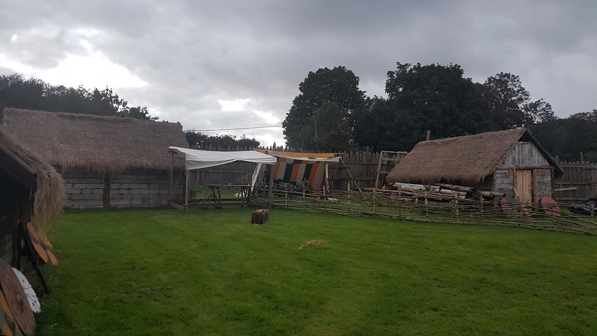 A cloudy sky looms over the Ballydugan Medieval Settlement