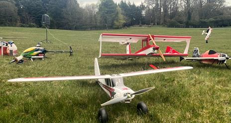 Model aeroplanes in a field