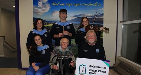 A picture of Warrenpoint Comhaltas welcoming the Ulster Fleadh to Warrenpoint.