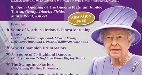 Poster with information for The Queen's Platinum Jubilee Tattoo and Parade taking place in Kilkeel