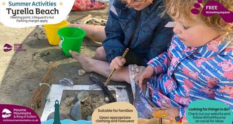 Children making beach art in Mourne Gullion Strangford Geopark.