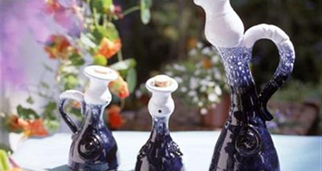 Navy and white pottery items