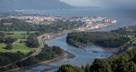 Aerial shot of Narrow Water Keep and Warrenpoint Town