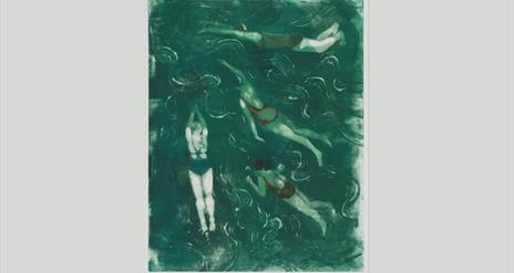 A monotype print by Sara Brown of ladies swimming. It can be seen in the forthcoming exhibition "Connections" at Down Arts Centre from 10 April - 3 Ma