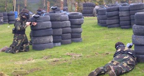 Paintballing behind tyres
