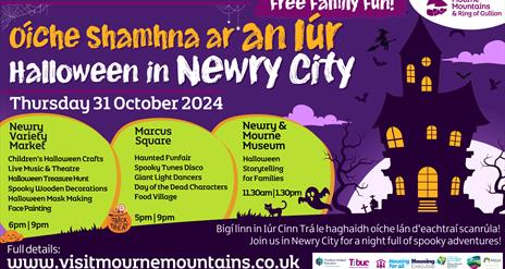 Poster promoting Halloween in Newry City 2024 on Thursday 31 October 2024.