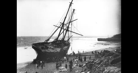 image of a beached sailing ship