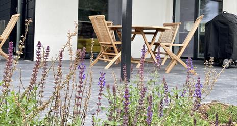 covered patio in the walled garden with Weber BBQ