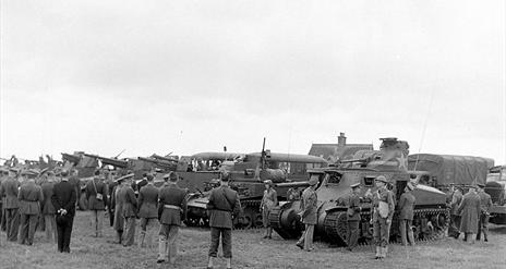US Army  in County Down, military vehicles and soldiers being inspected.