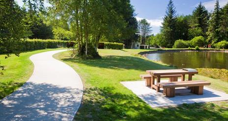 Picnic benches and walking trails at Silent Valley Mountain Park, Kilkeel
