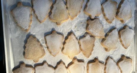 A tray of Christmas tree shortbread