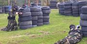 Paintballing behind tyres