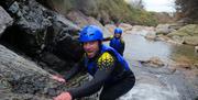 Tackling the slippery slide waterfall!