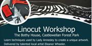 Poster promoting Linocut Workshop in Castlewellan Forest Park.