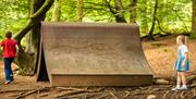 Children playing around a giant book in Slieve Gullion Forest Park