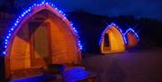 East Coast Adventure Pods with lights at Christmas