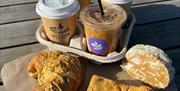 a selection of tray bakes and drinks