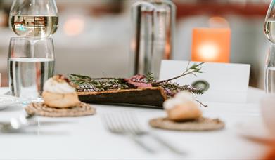 Food and drink table setting