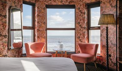 Sea view bedroom from Avoca Hotel, Newcastle, County Down. Room overlooks Newcastle beach and promenade.