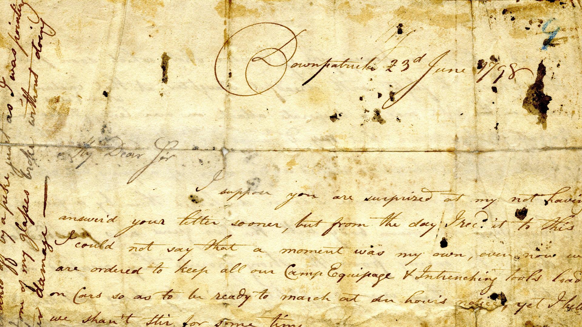 Section of a manuscript letter, written on 23rd June 1798, in Downpatrick.