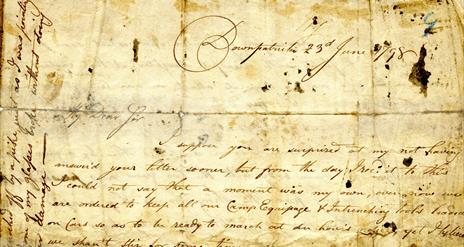 Section of a manuscript letter, written on 23rd June 1798, in Downpatrick.