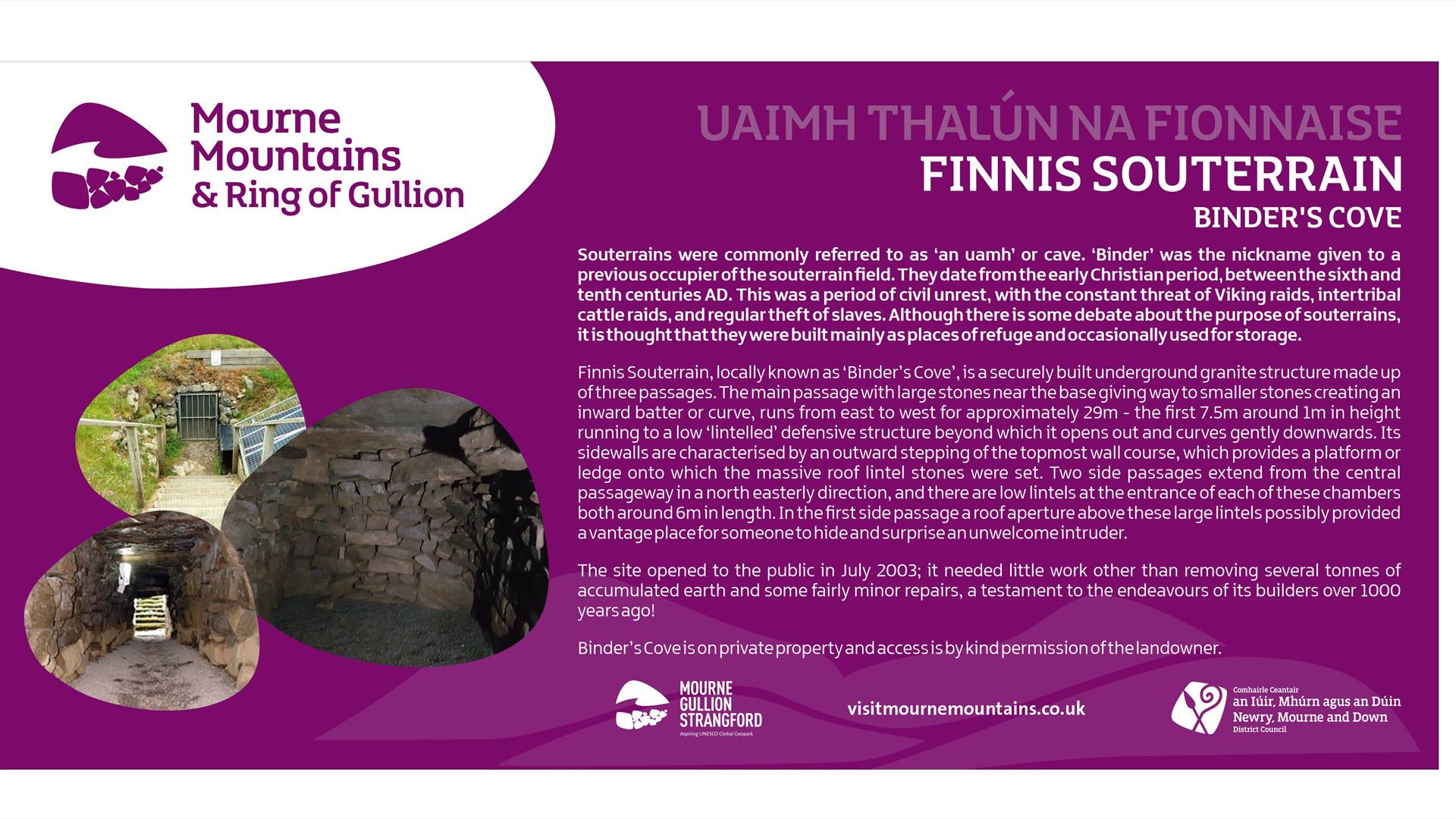Information Board located at Finnis Souterrain or better known locally as Binders Cove.