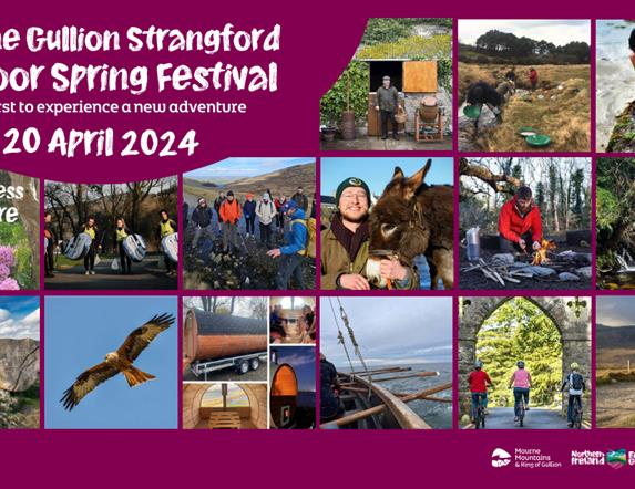 Mourne Gullion Strangford Outdoor Spring Festival poster, event happening Saturday 20 April 2024.