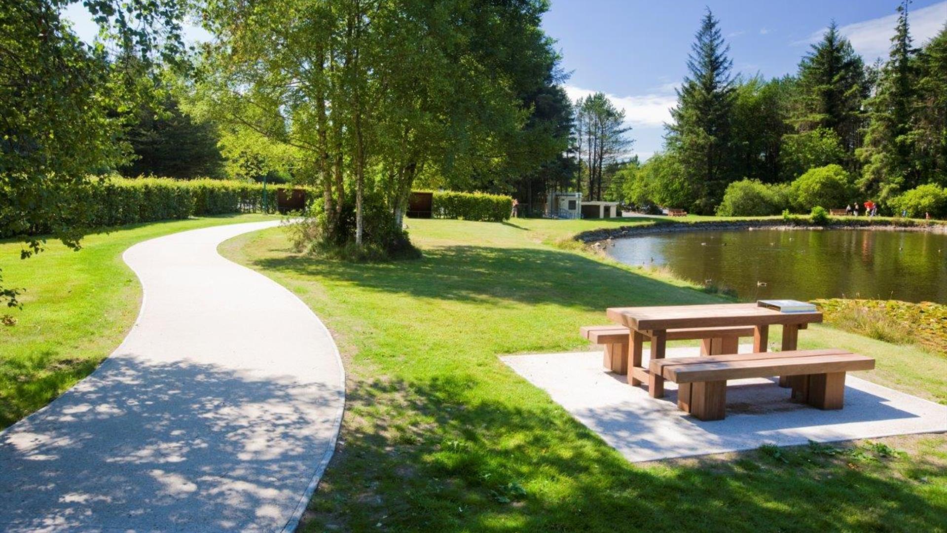 Picnic benches and walking trails at Silent Valley Mountain Park, Kilkeel