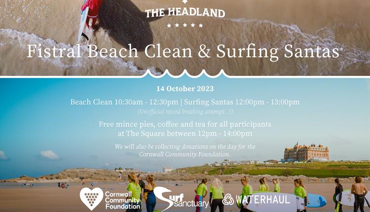 Fistral Beach Clean and Surfing Santas with the Headland Hotel