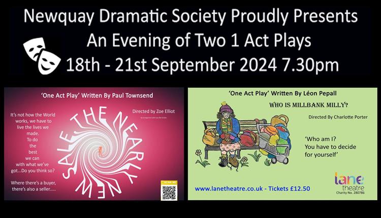 Newquay Dramatic Society presents An Evening of 2 One Act Plays @ Newquay's Lane Theatre 2024