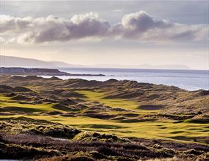 Aerial shot of the greens and fairways at Royal Portrush Golf Course