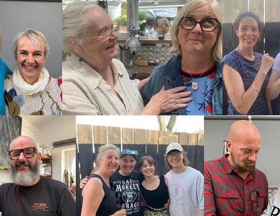 Numerous Jewellery Making groups smiling and pulling funny faces after finishing their jewellery making course in Ruth the goldsmiths studio in Holywo