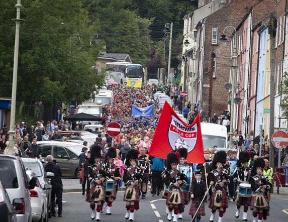 The Annual Foyle Cup Parade making its way to the city centre in 2023.