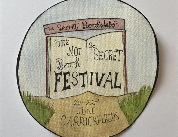 Drawn image with - book showing word The Not So Secret Book Festival - 20 to 22nd June 2025