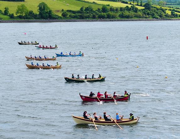 St Ayles Skiffs on Strangford Lough at Delamont Country Park.
