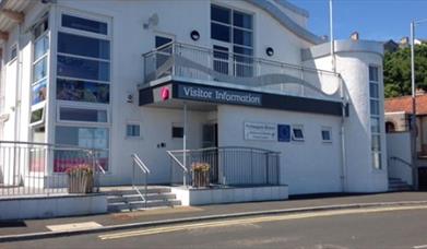 Outside view of the Ballycastle Visitor Centre Building - Portngaree House with Visitor Information sign