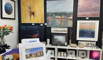 Display of various sizes of wall mounted art
