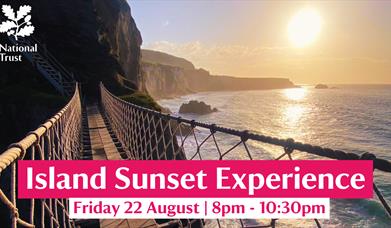 Carrick-a-Rede Rope Bridge, with the sunset in the background