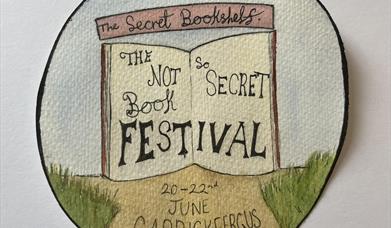 Drawn image with - book showing word The Not So Secret Book Festival - 20 to 22nd June 2025