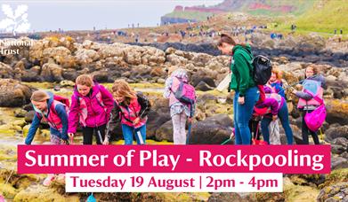 A group taking part in a rockpooling event in the bays of Port Ganny at the Giant's Causeway