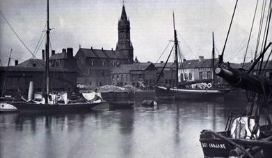 Historical image of Sailortown with church in background