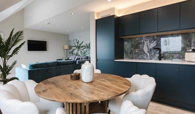 interior of open plan kitchen, dining and living space at DB Stays 'The Nest'